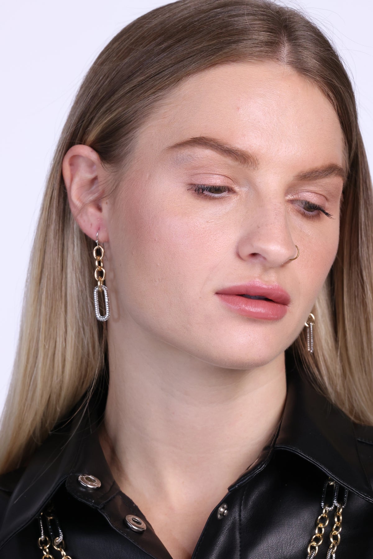Two-Tone Dangle Link Earrings