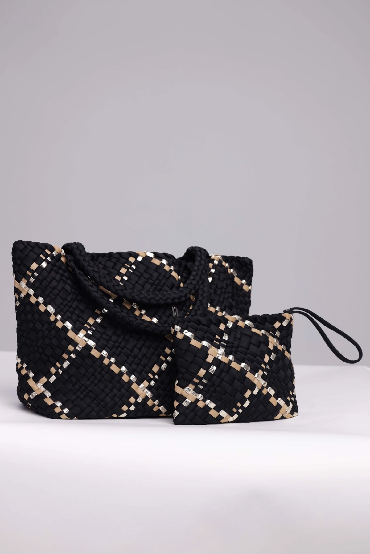 Woven Vegan Leather Tote Bag with Wristlet